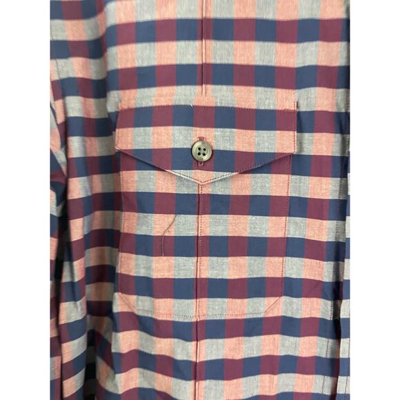 Banana Republic Medium Button Shirt Slim Fit Long Sleeve Blue Red Plaid Gray - Picture 3 of 10